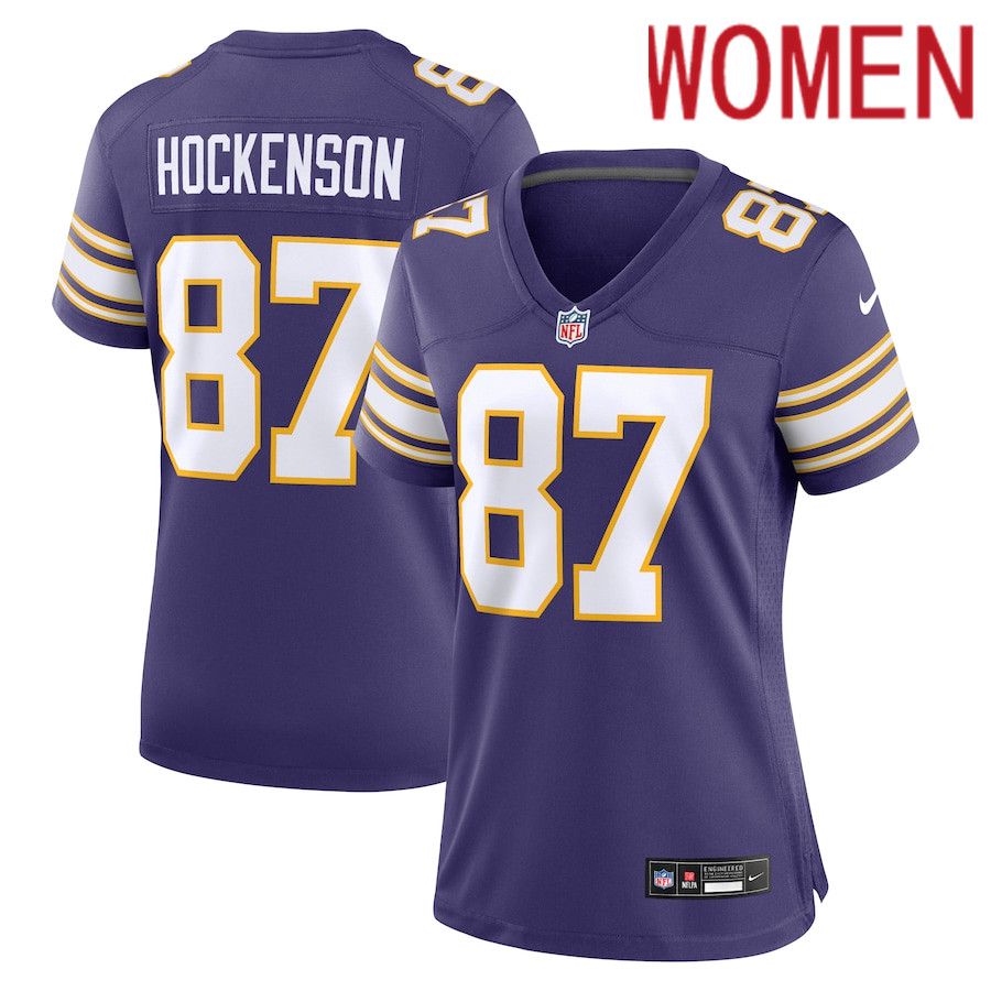 Women Minnesota Vikings #87 T.J. Hockenson Nike Purple Classic Player Game NFL Jersey->women nfl jersey->Women Jersey